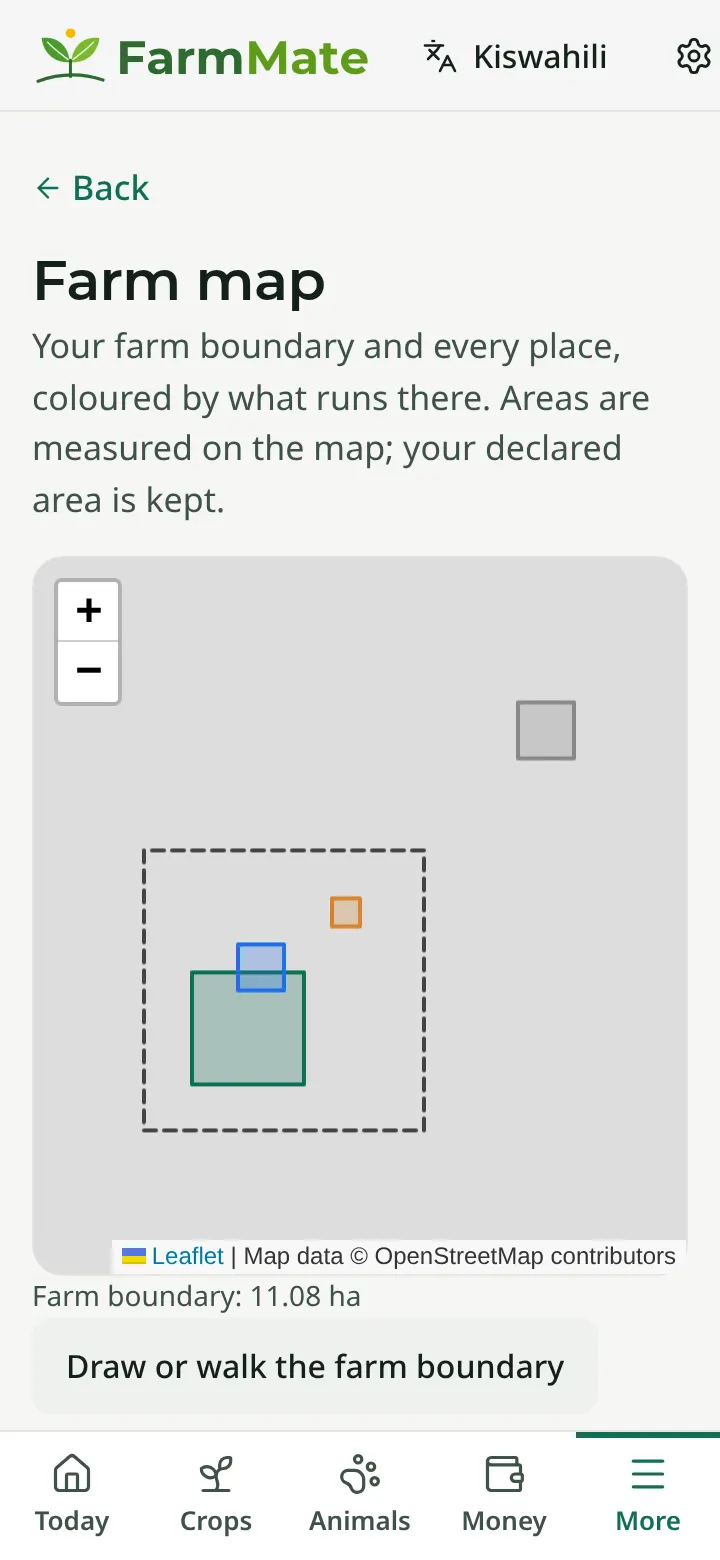 FarmMate app screenshot: Farm map